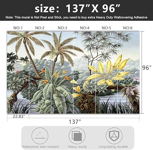 Miniatura 4 de YIHWM - Papel tapiz de tela de hoja de palma botánica tropical para sala de estar, dormitorio, baño, planta de selva tropical, mural de pared