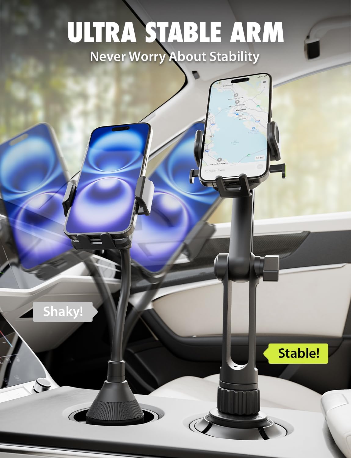 Bracketron OneClick Cup Phone Holder for Car - Universal Cup Holder Phone Mount, Fits Devices up to 4.2", 360° Rotation with Twist-Expand Base & Folding Support Legs