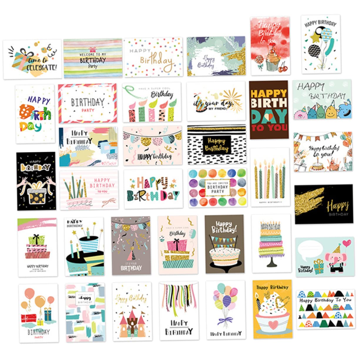 36 Biglietti di Auguri Compleanno in Carta, Cartoline Pieghevoli per Adulti e Bambini, per Feste di Compleanno e Fai da Te