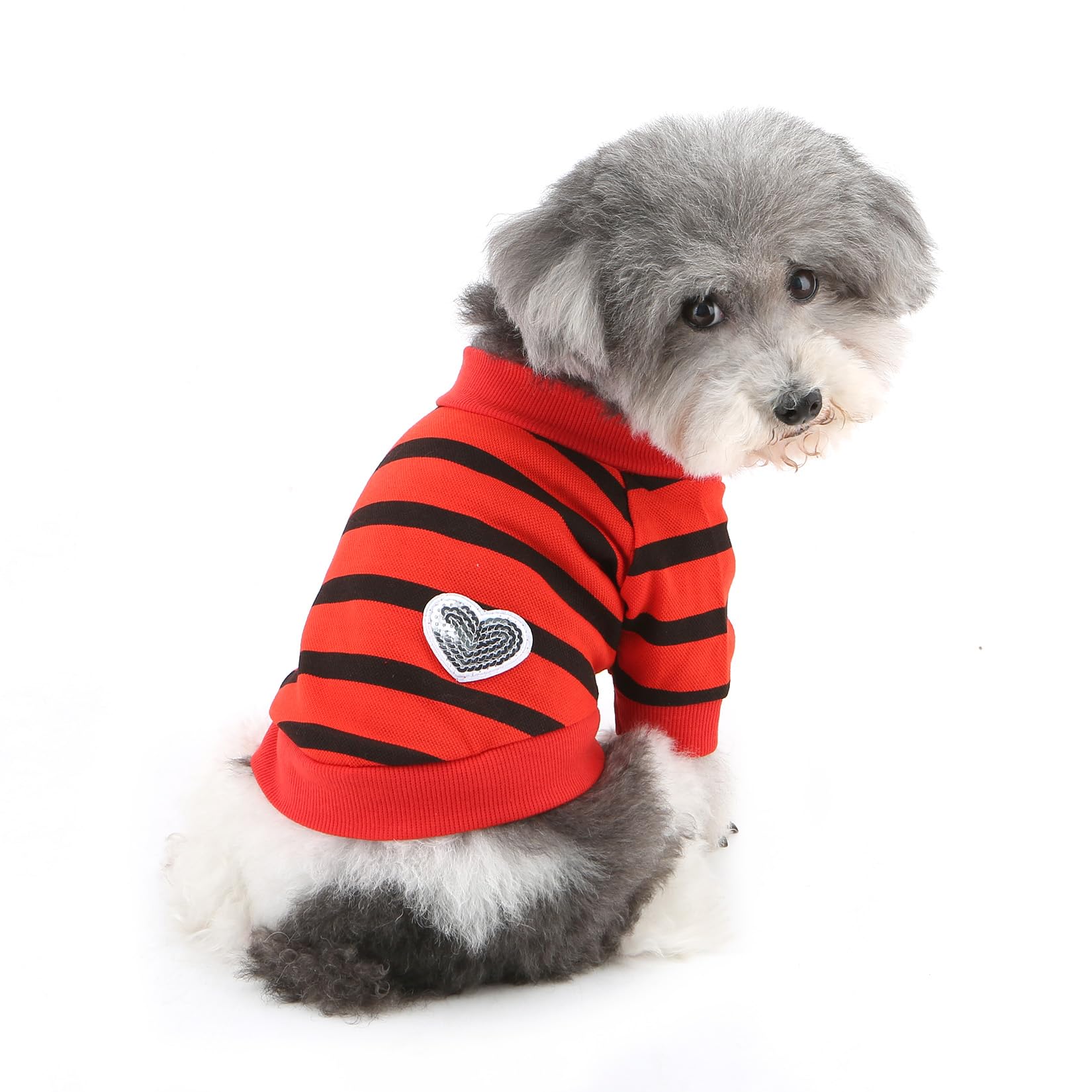 Ranphy Sequin Heart Dog T-Shirt for Small Dogs and Cats, Red, XL