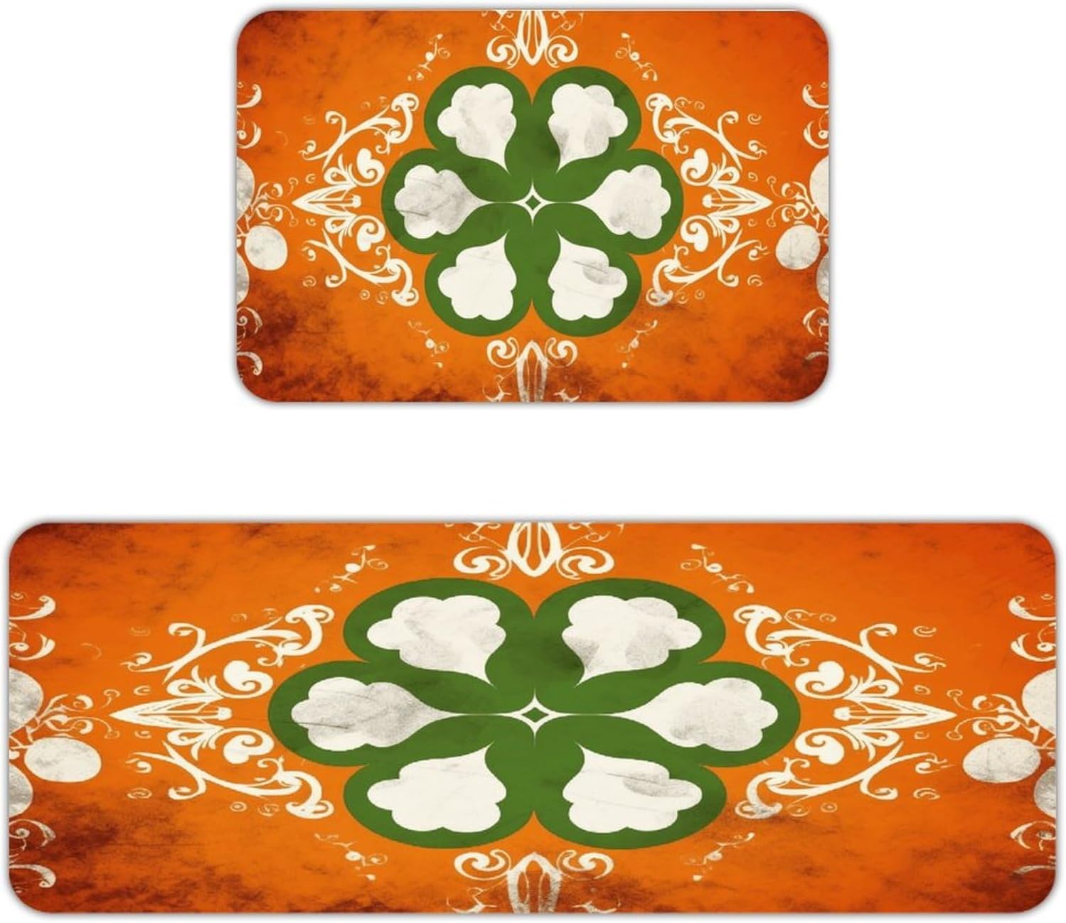Green and White Pattern Kitchen Mats with 2PCS Non-Slip Washable,Kitchen Rug Heavy Duty Durable, Floor Mats for Kitchen,Office,Sink,Laundry