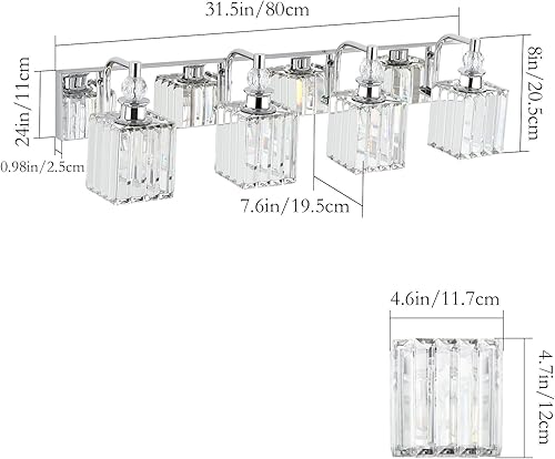 Miniatura 4 de Ralbay Lámpara de tocador negra cristalina para baño, 3 luces de 24 pulgadas, modernas lámparas de tocador de baño negro mate sobre espejo de pared