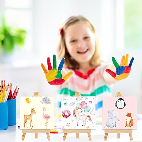 Miniatura 7 de Mimorou Mini lienzos estirados pequeños con caballete para exhibición de madera, suministros de acuarela de aceite para verter agua (paquete de 32,