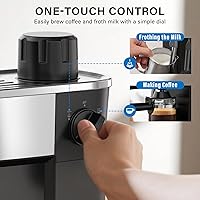 Vista 4 de Cafetera de espresso de 6 bares, cafetera compacta de 800W con calentador de tazas de acero inoxidable, espumador de leche a vapor, alivio