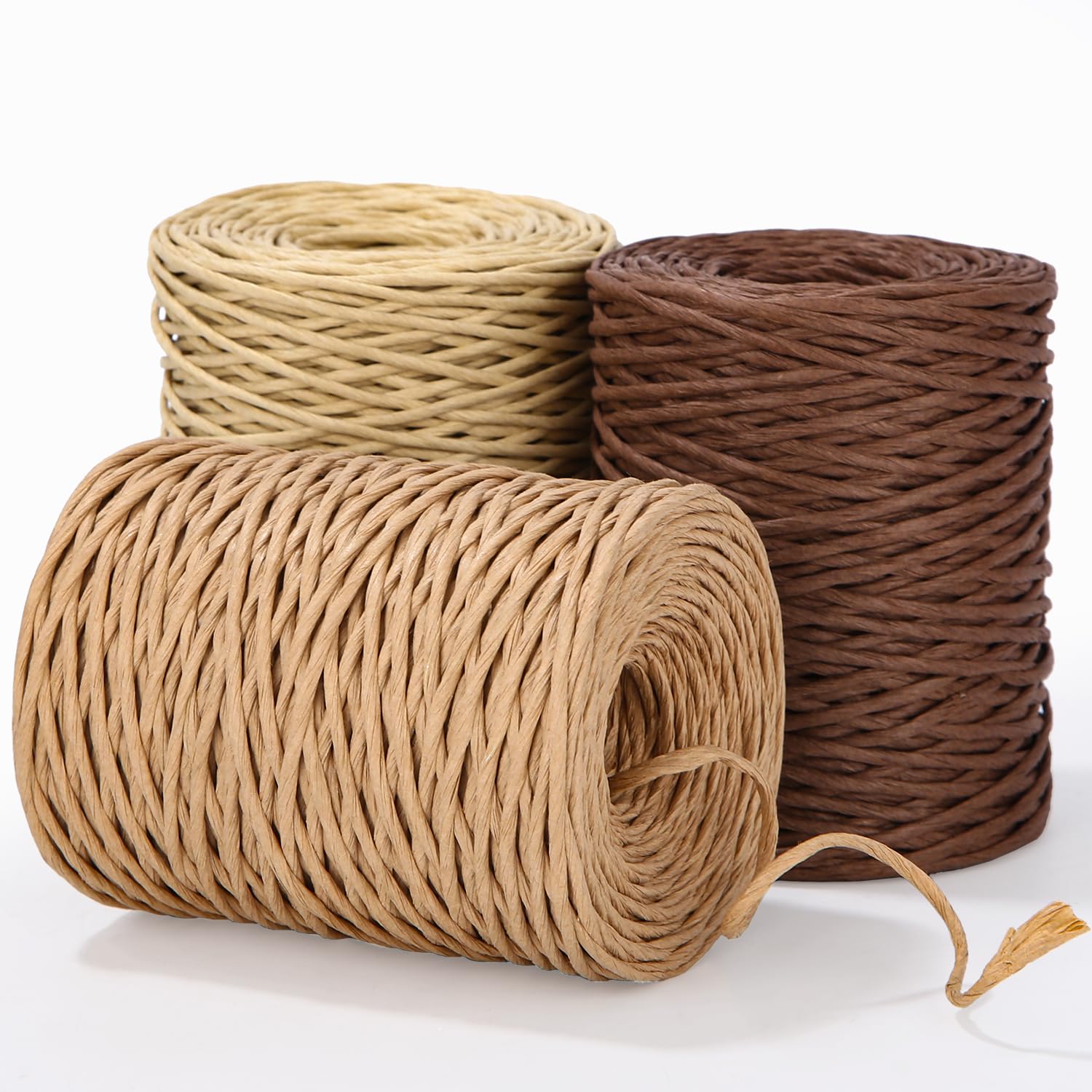 3 Rouleaux Fil De Papier Avec Fil De Fer Naturel 2mm X 100m - Cordon En Papier Pour Bricolage Et Décoration