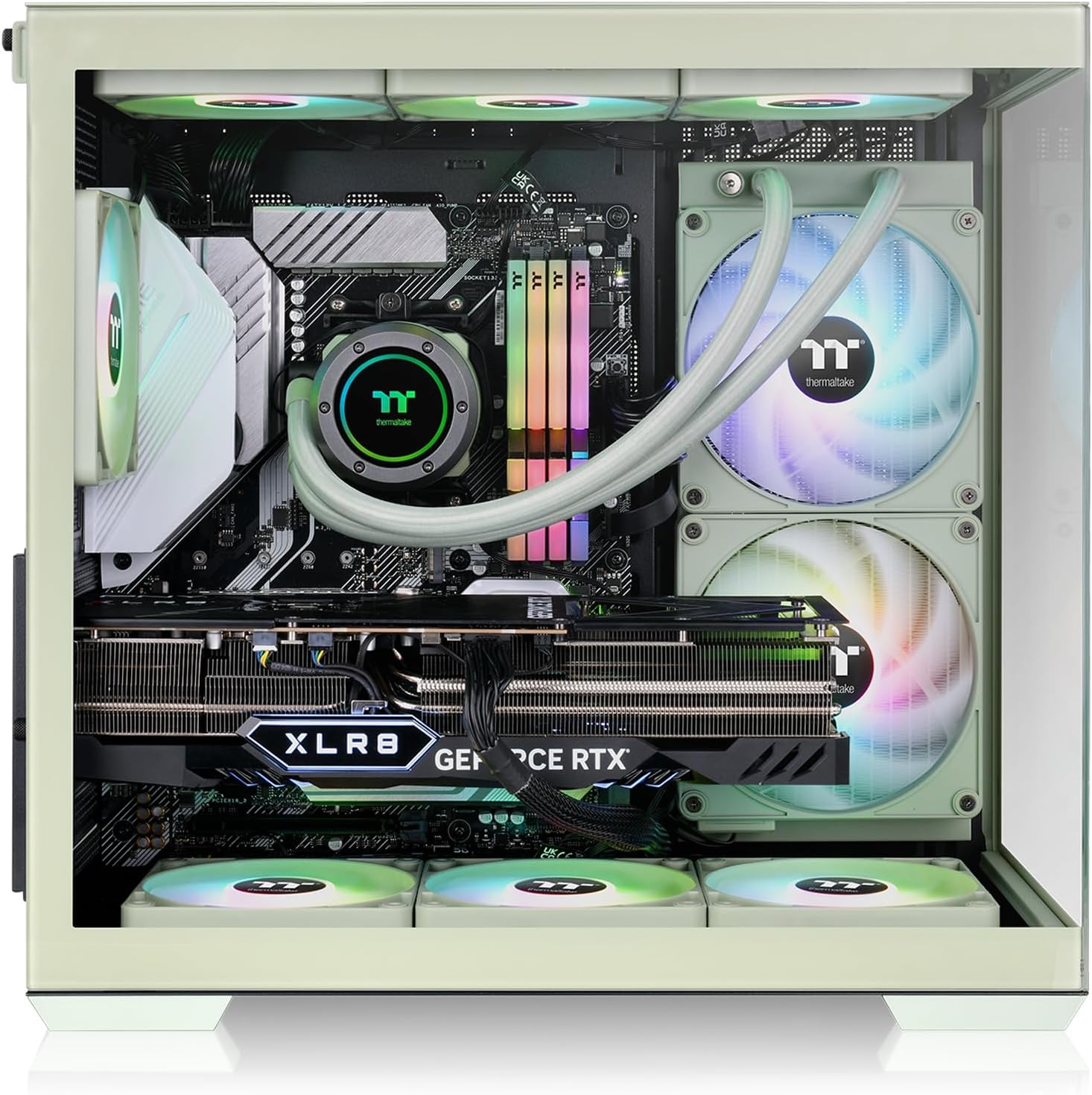 Thermaltake View 380 TG ARGB Matcha Green ATX Case; 4x120mm ARGB Fans Included; Supports Hidden-Connector Motherboard; Front & Side Dual Tempered Glass Panel; CA-1Z2-00MEWN-AZ; 3 Year Warranty