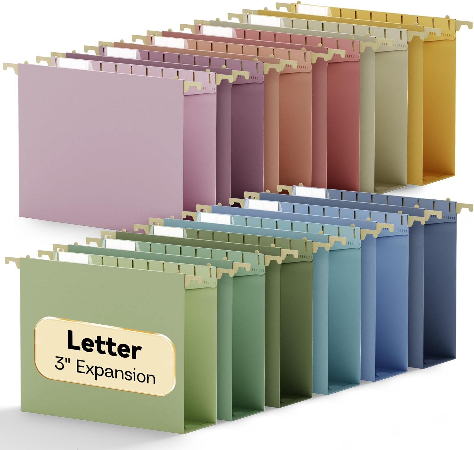 Plastic High Capacity Hanging File Folders,12 Pack Heavy Duty 3" Expanding Hang Accordian Folder Letter Size,Sturdy Filing Cabinet Folder with Tabs,Pastel Work Hanging Organizer for Bulky File