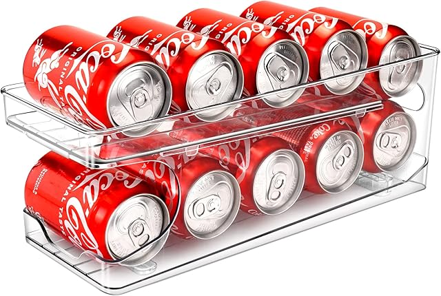 BingoHive Walcowanie Podajnik Puszek do Lodówki Organizer na Puszki z Podajnikiem Do Lodówka Kuchnia Spiżarnia 10 Standardowych Puszek 330ML 355ML Do Przechowywania Soda Piwa Sody Puszki Organizery