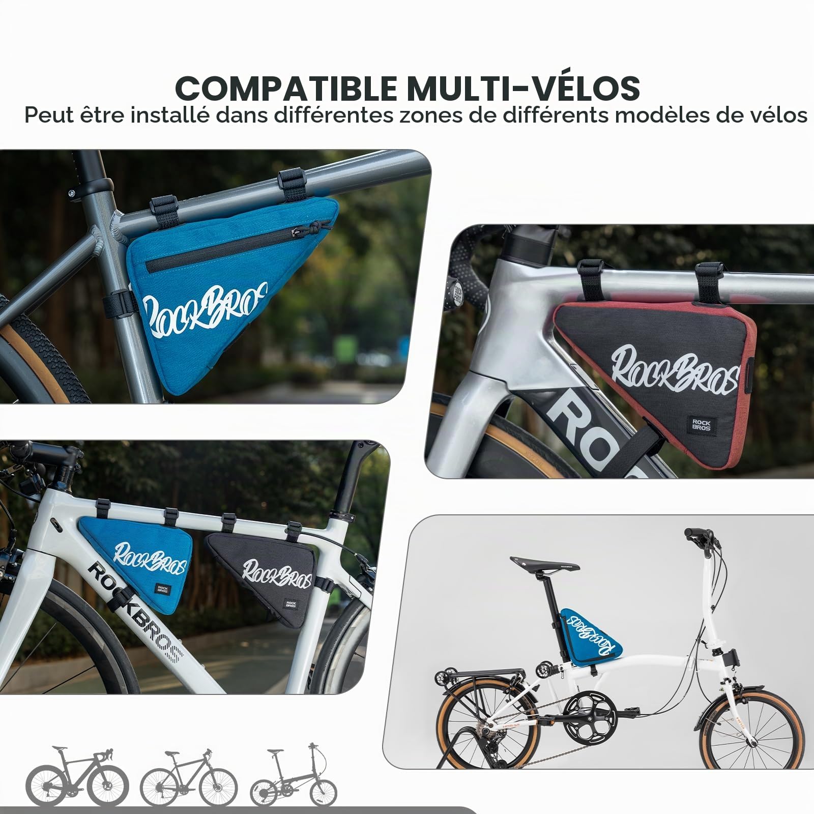 ROCKBROS Sacoche de Cadre Vélo VTT BMX, Sacoche Triangle pour Tube Supérieur de Vélo Hydrofuge Ranger Articles Cyclisme 0,8 L Noir