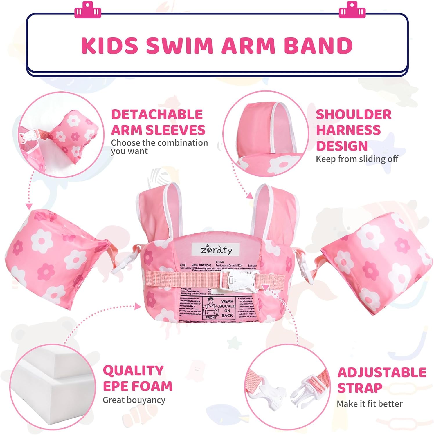 Zeraty Toddler Swim Vest and Arm Water Wings for Kids