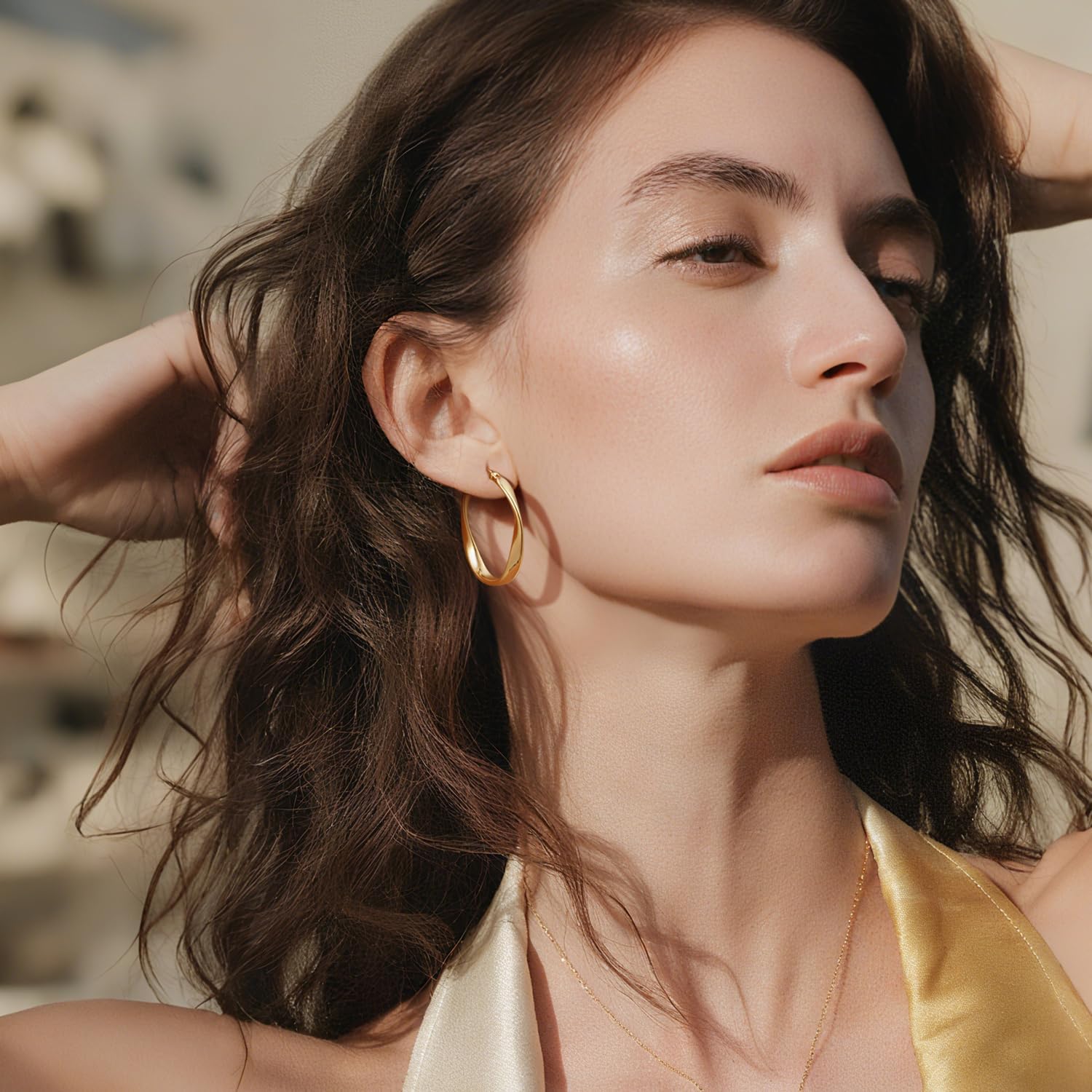 Gold Hoops Earrings for Women 14K Gold Earrings for Women Hoops Earring for Womens Hoop Twisted Wave Hoop Earring for Womens - Image 2