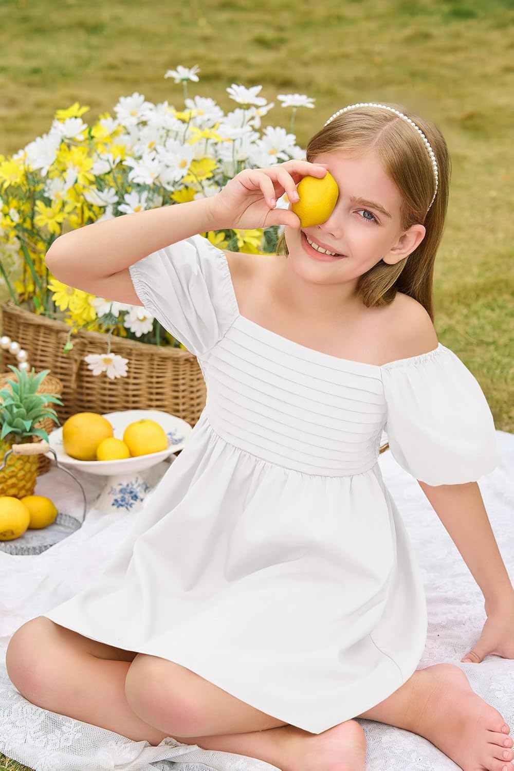 Haloumoning Girls Summer Dress Kids Square Neck Puff Sleeve A-Line Smocked Mini Dresses 5-14 Years - Image 5