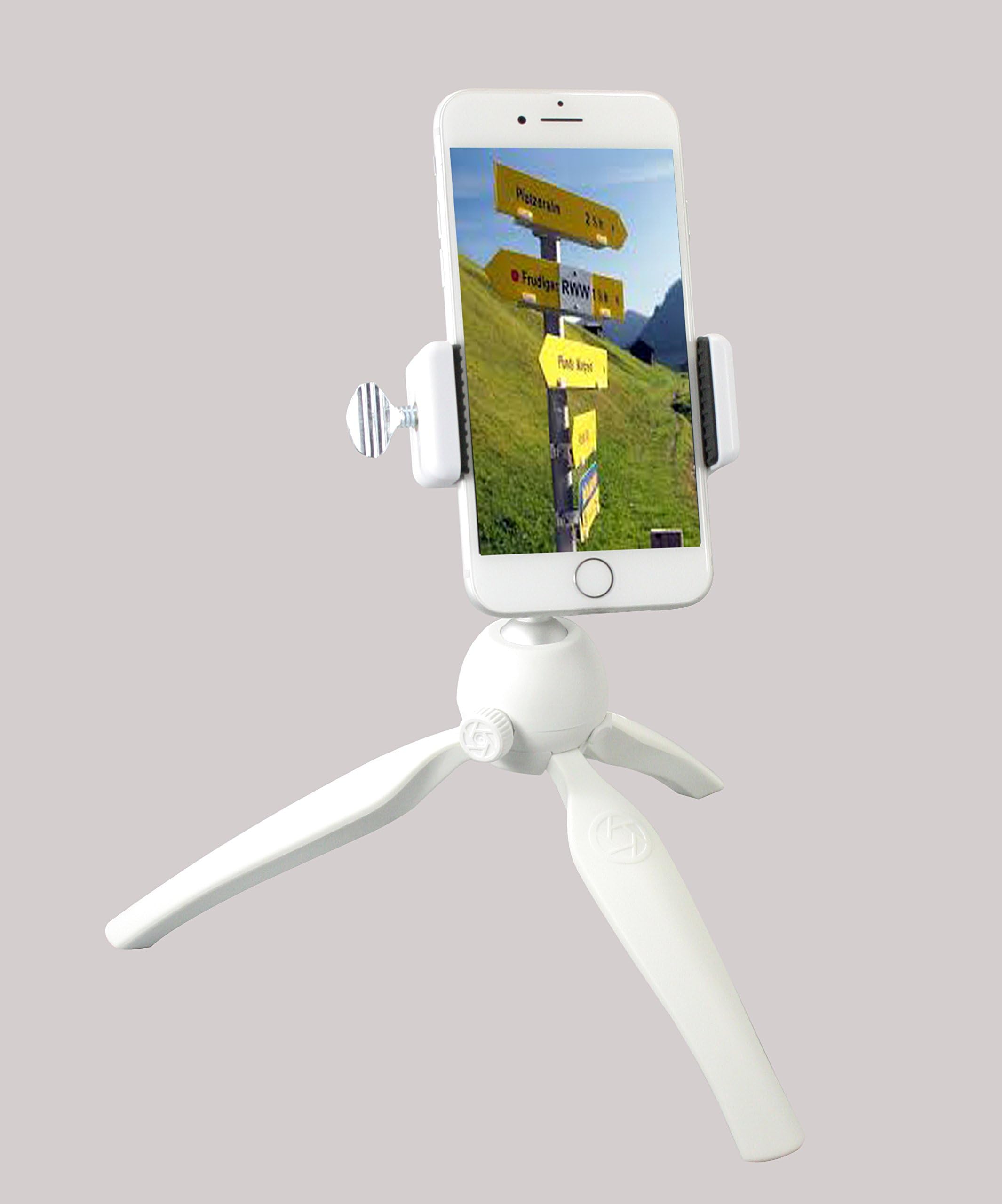 Octo Mount - Universal Cell Phone White Tripod. Works with Smartphones, iPhone, GoPro, Android, Samsung Galaxy, HTC, Google