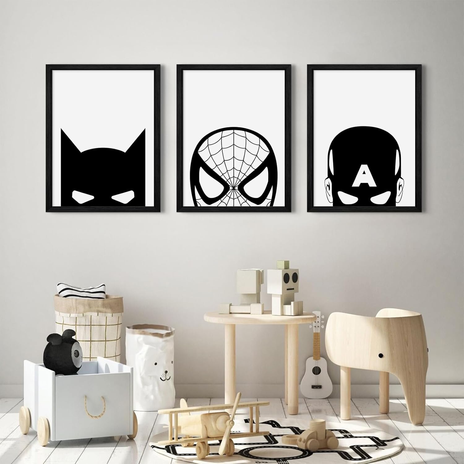 Superhero Spiderman Canvas Wall Art Black And White Wall Art Superhero Posters Spiderman Pictures Painting Wall Decor Superhero Poster for Living Room Bedroom 12x16 Inch Black Framed Set of 3
