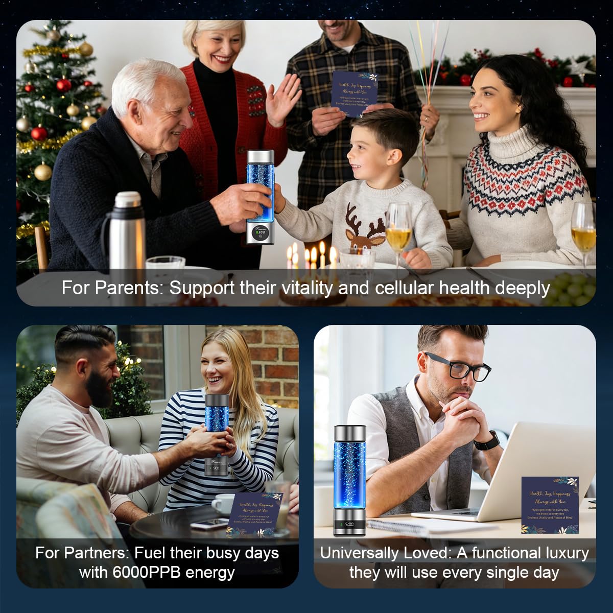 Hydrogen Water Bottle Generator - 2026 Hydrogen Water Machine - 6000 PPB SPE/PEM Tech Glass Hydrohealth Water Bottle for Kidney Health Hydrogen Bottle Gift for Family & Friends (Button/Sliver) - Image 9