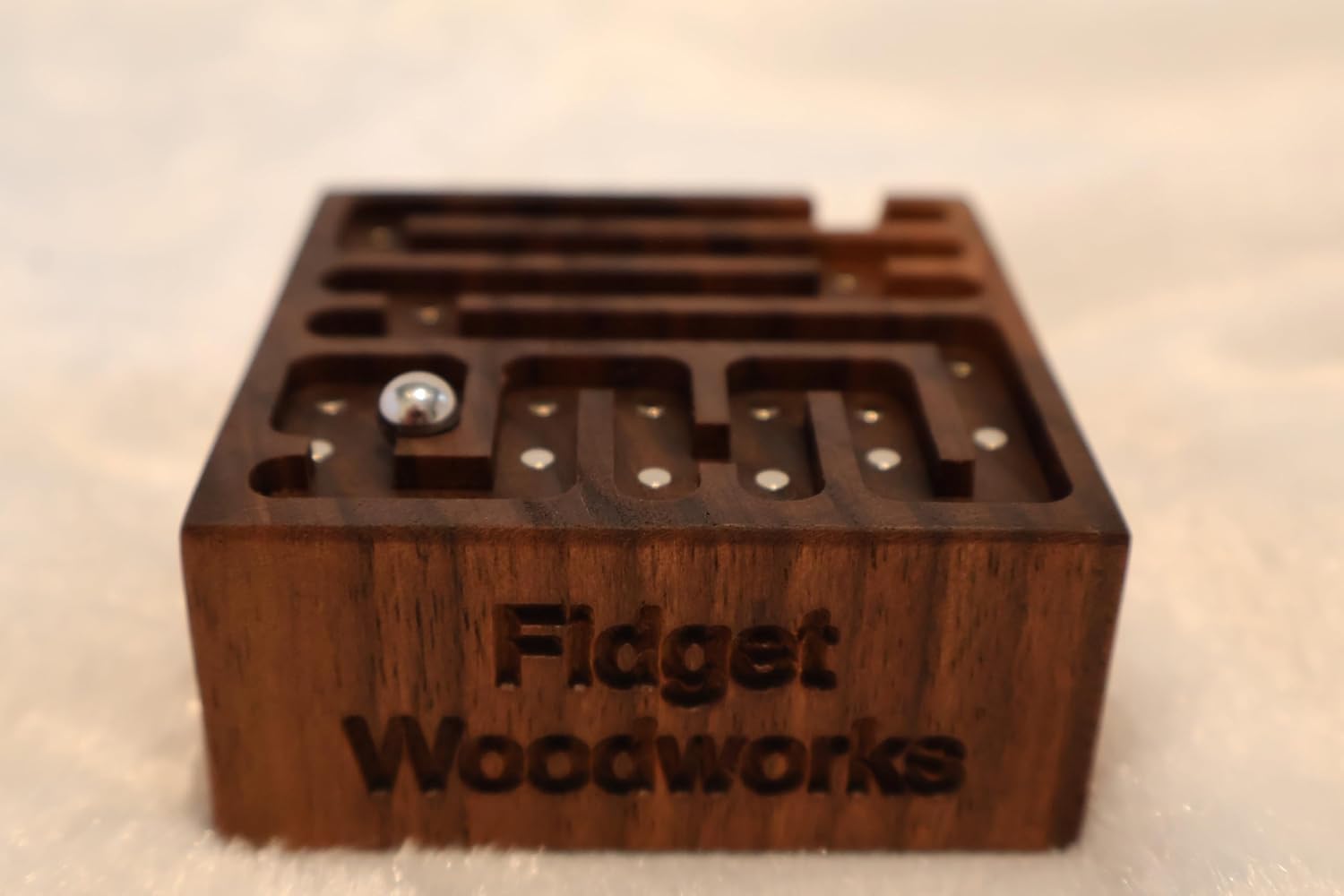 Walnut Wood Magnetic Maze, Desk Toy, 3 Unique Maze Faces, Solid Hardwood, Stress Relief Fidget Toy, ADHD-Friendly, Includes 10 Steel Balls, Handmade in USA