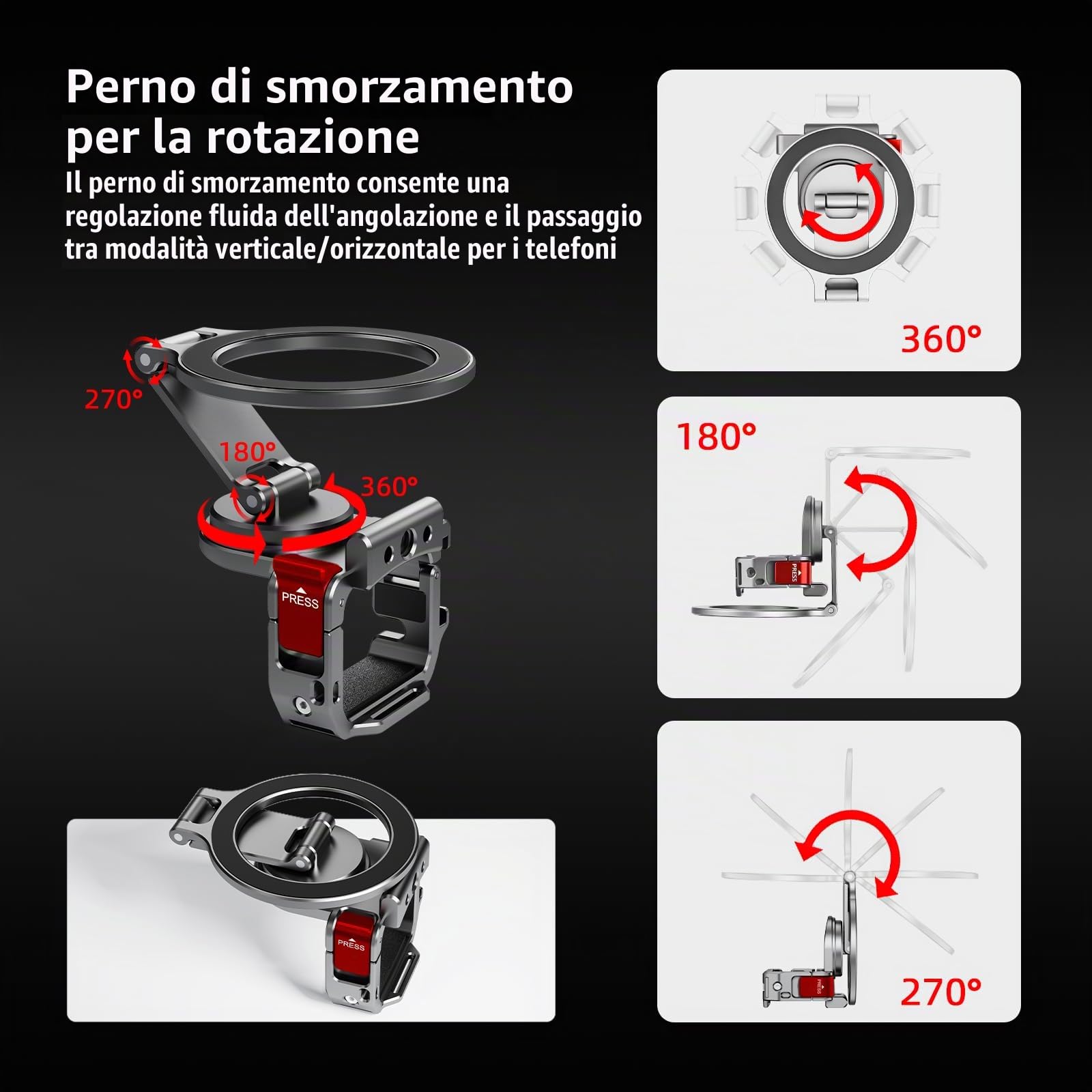 BRDRC Supporto magnetico Pocket 3 4, supporto per telefono, adattatore di espansione magnetica in lega di alluminio con slitta fredda per DJI OSMO Pocket 3 4 Creator Combo accessori