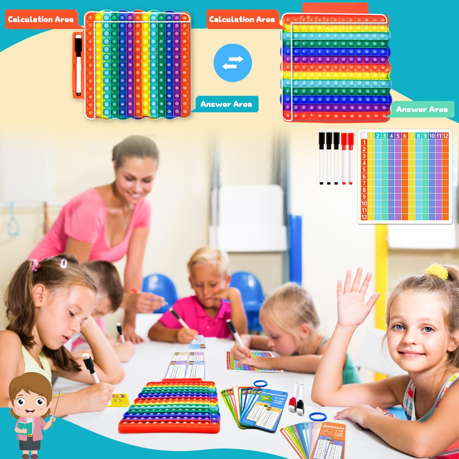 Addition Flash Cards+Multiplication Flash Cards + Fingertip Bubbles Toy, Interesting Math Combination, Math Games for Children Aged 3 + - Image 2