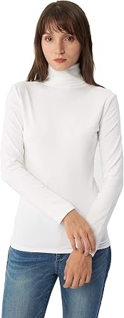 Maks Women Layered Look Stretchable Turtleneck Supersoft Cotton Spandex Long Sleeve Ribs Knit Pullover Sweater