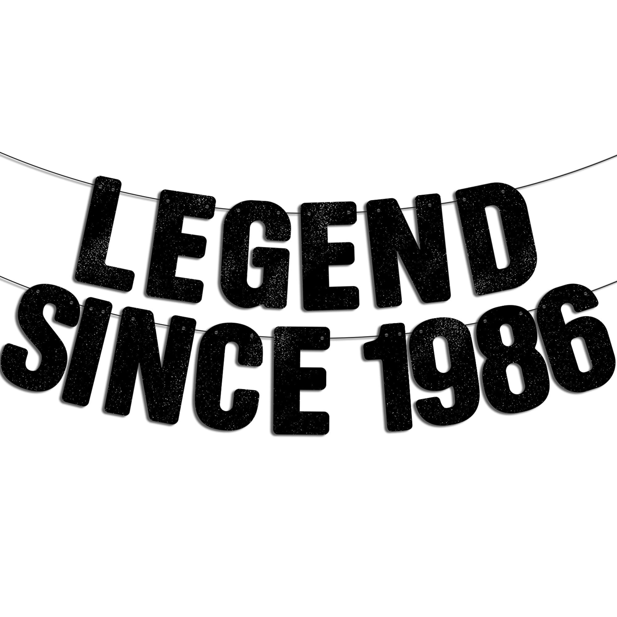 Pre-Strung Legend Since 1986 Black Glitter Banner, Happy 40th Birthday Decorations for Boy, 40 Year Old Anniversary Party Decor for Him