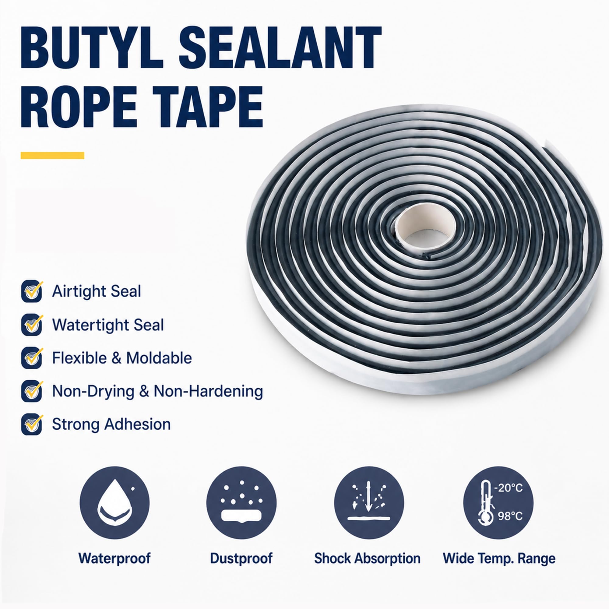 LLPT Ruban d'étanchéité Butyl 9 mm x 5m 2 Rouleaux Etanche à l'eau