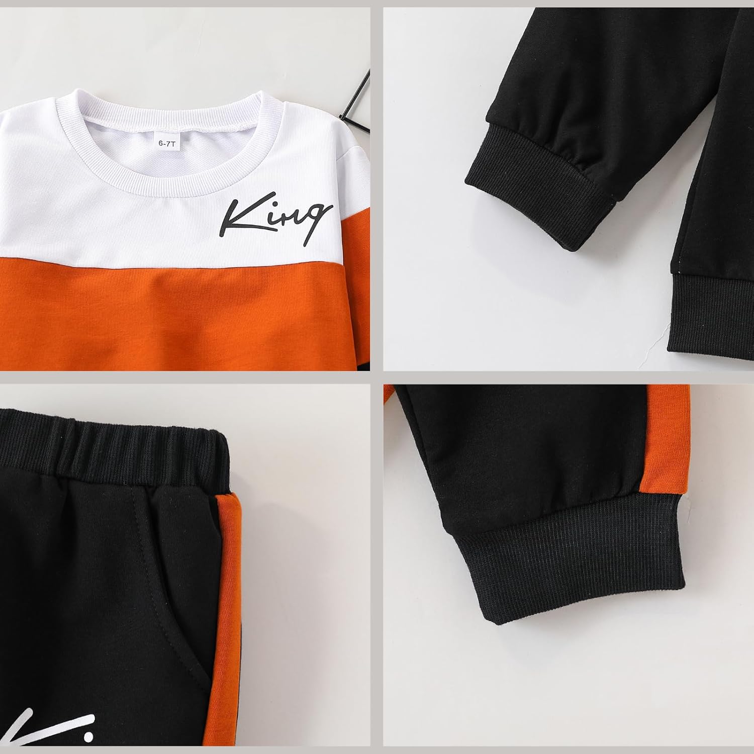 Klyatpxoen Boys Clothes Long Sleeve Color-Block Sweatshirt & Pant Clothing Set 2Pcs Fall Clothes for Kids Size 5-12 Years - Image 5