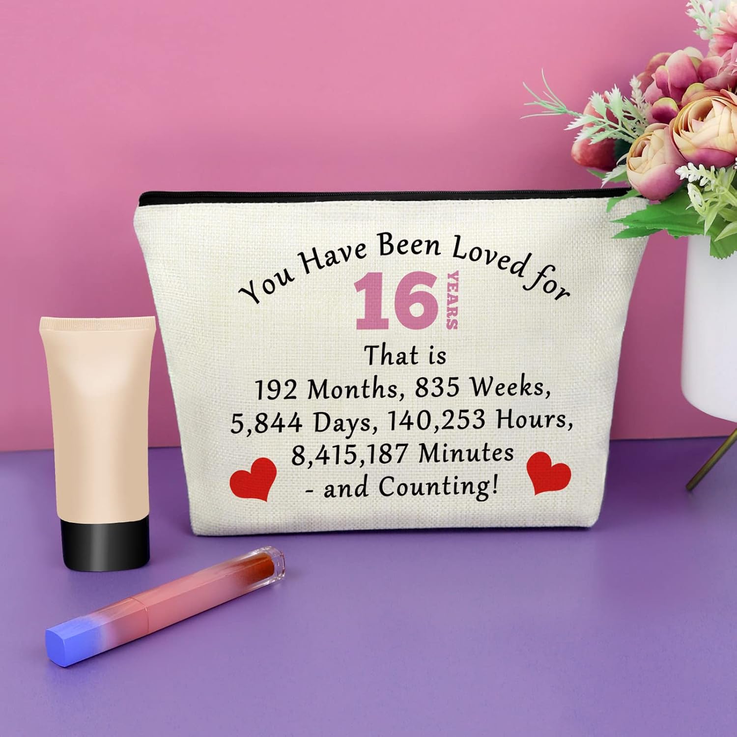 Sazuwu 16th Birthday Gifts for Girls from Mom Makeup Bag Birthday Gifts for 16 Year Old Girls Cosmetic Bag Sweet 16 Gifts for Girls Born 2008 Gifts for Granddaughter Turning 16 Travel Pouch - Image 2