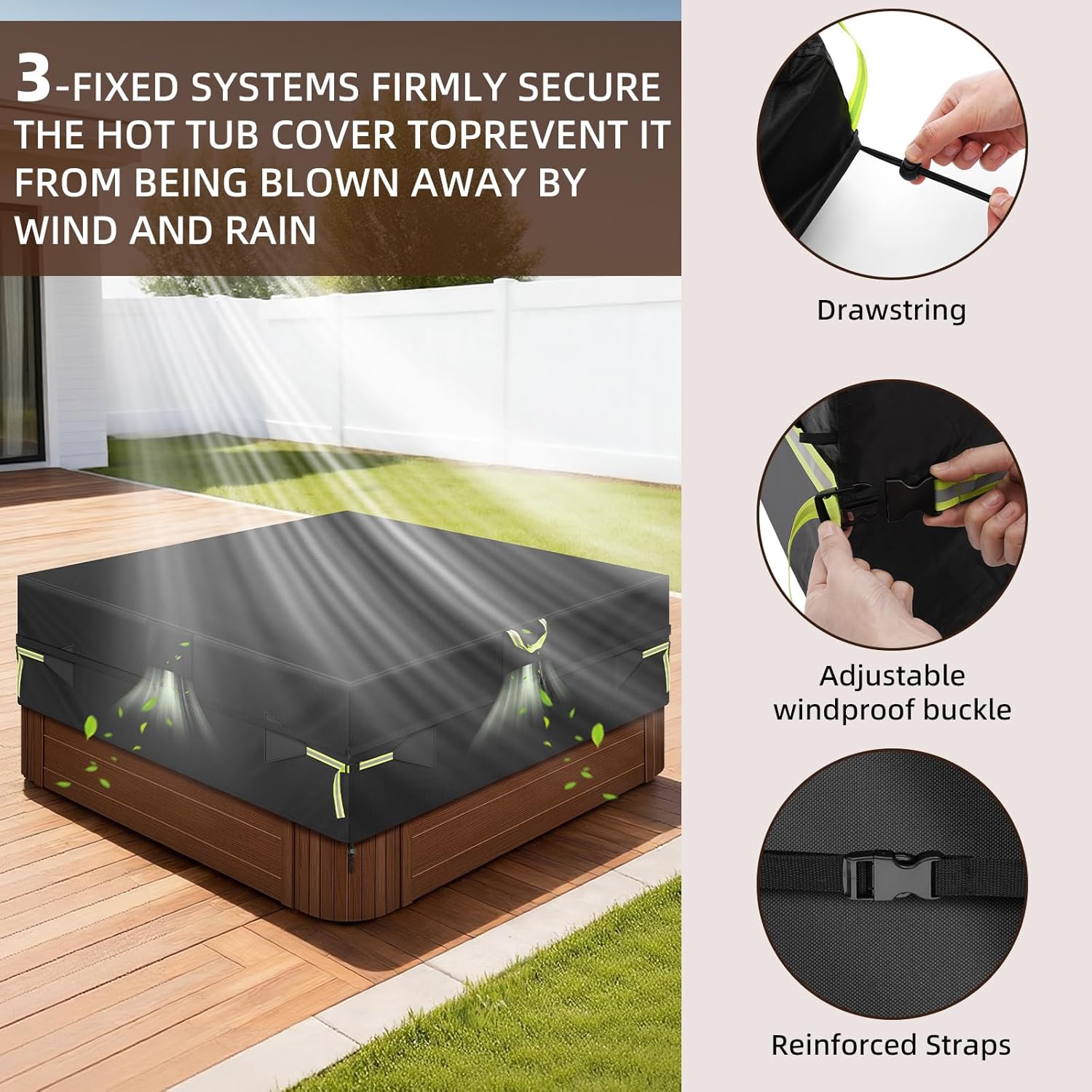 Square Hot Tub Cover 85x85x20 Inch,600D Heavy Duty Waterproof Spa Cover Protector, All-Weather Replacement with Reinforced Windproof Straps,Fits for 84"x84",83"x83",82"x82",7'x7' Spa Hot Tub