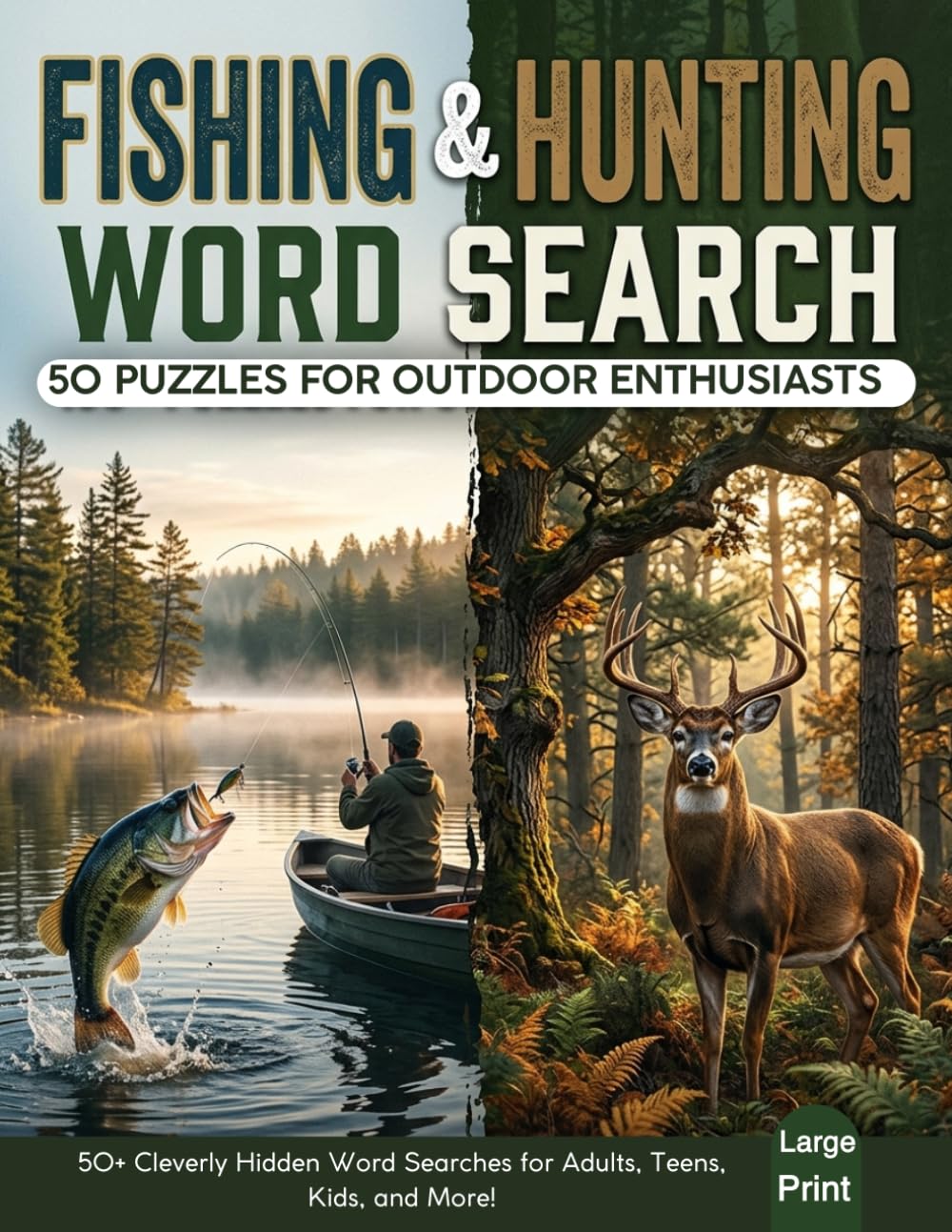 Fishing & Hunting Word Search Puzzle Book for Adults: Large Print Outdoor-Themed Word Search Puzzles for Adults and Seniors | Fun Brain Games ... Terms, Wildlife, and Adventure Vocabulary