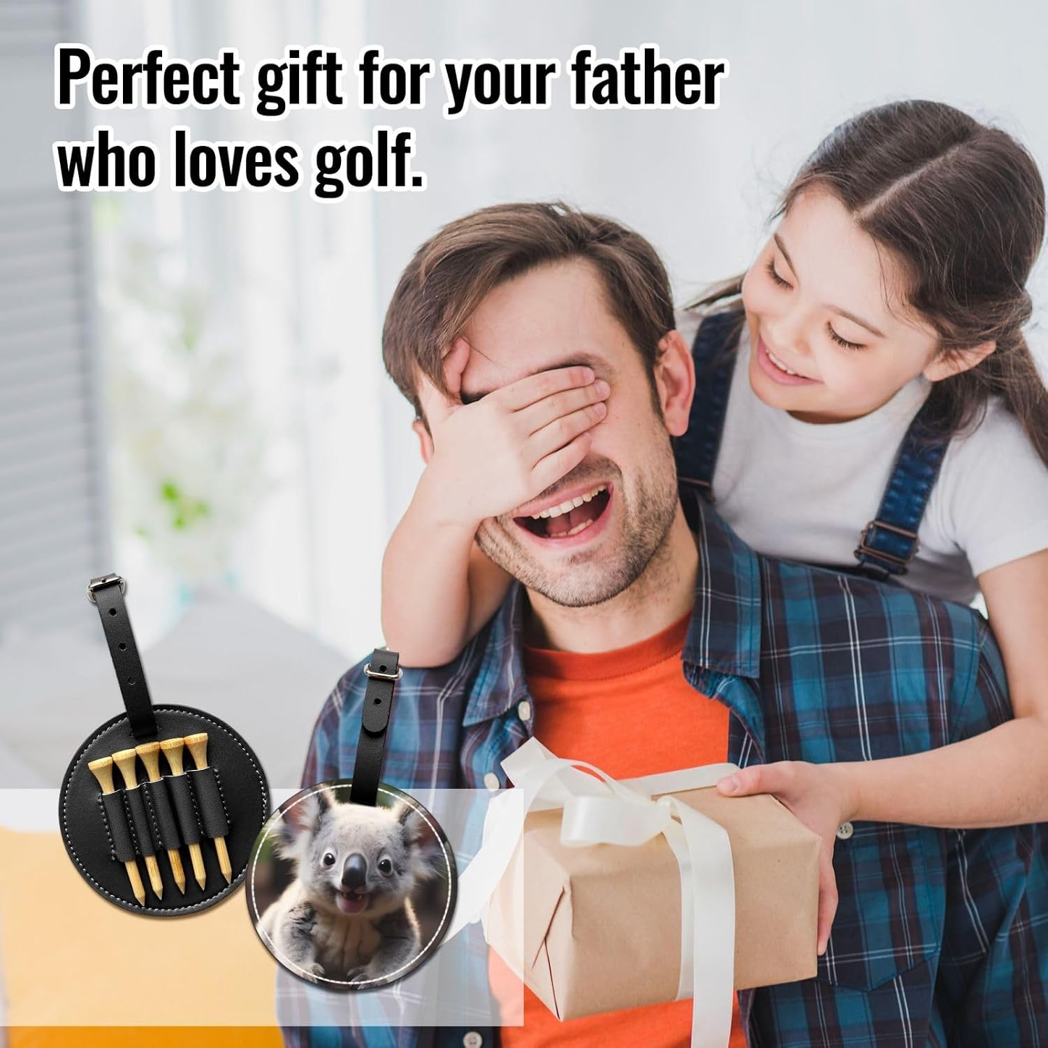 Cute Koala Black Printed Golf tee Storage Bag - for Men only, Durable PU Material, Easy to Carry, Enhance The Golf Experience