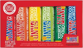 Tony's Chocolonely Chocolate Bar Variety Pack - Milk & Dark Chocolate Bars, Caramel, Hazelnut, Almond & Sea Salt- 6 Bars