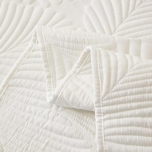 Miniatura 7 de Juego de edredón tropical blanco tamaño King, tamaño King, de microfibra suave, con patrón de hojas en 3D, juego de ropa de cama ligero para todas
