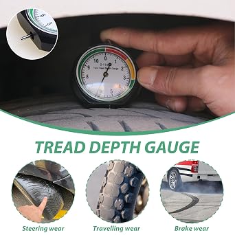 Tyre Tread Depth Gauge UK, 0-11mm Round Tyre Pressure Dial Gauge in MM Measuring Rod with Pouch Professional Gauge Color Warning Value Display for Car Motorcycle Truck Bus Off-Road Vehicle MOT (Black)