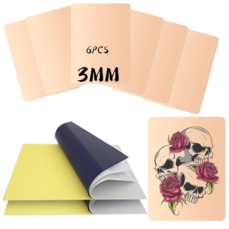Kit de prática para tatuagem POSEIDON 3 mm com 6 folhas de silicone e 20 papéis de transferência A4
