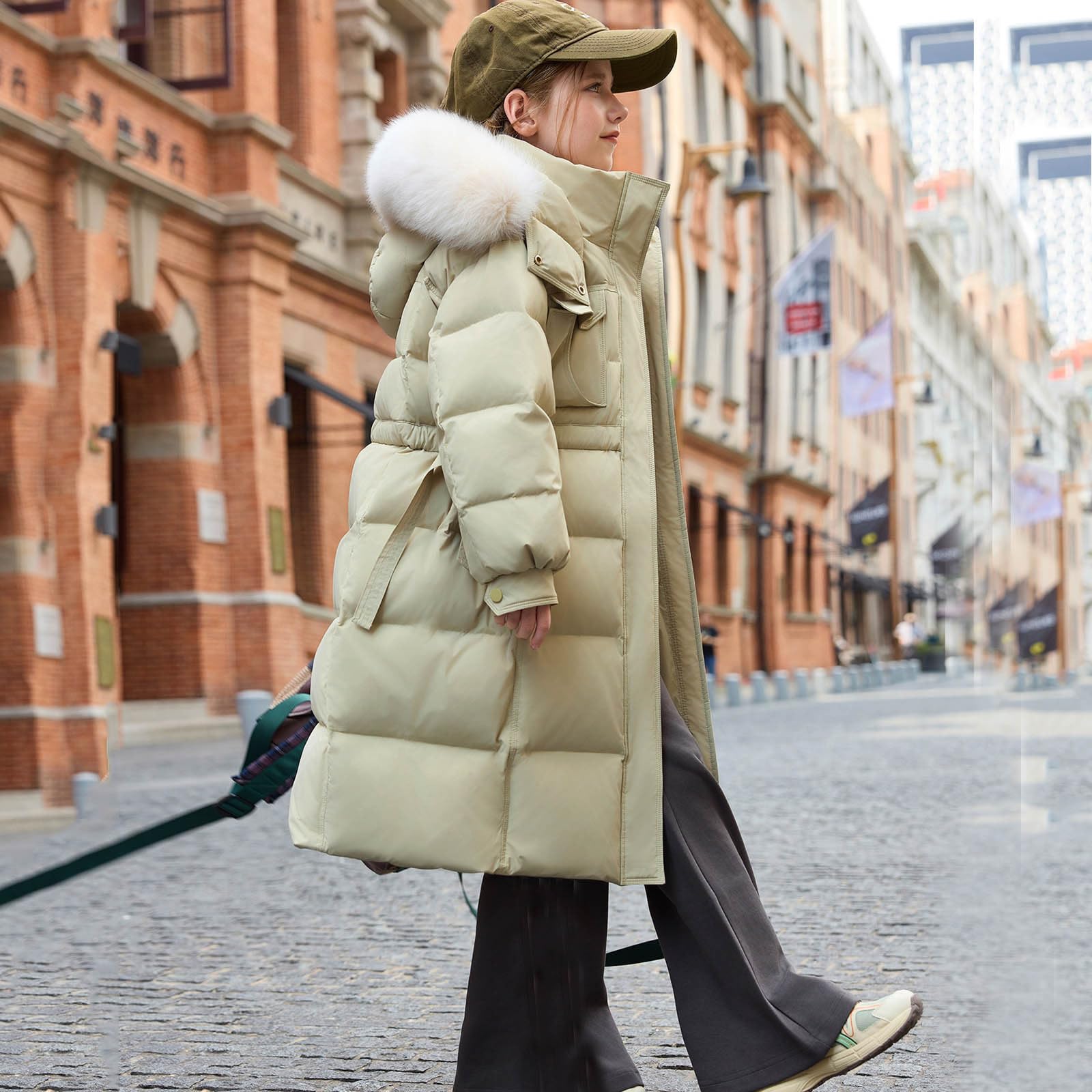Abrigo acolchado para niñas de invierno largo con cremallera completa, capucha de piel sintética, abrigos acolchados con bolsillos, abrigos básicos de nieve de color sólido para niñas de 5 a