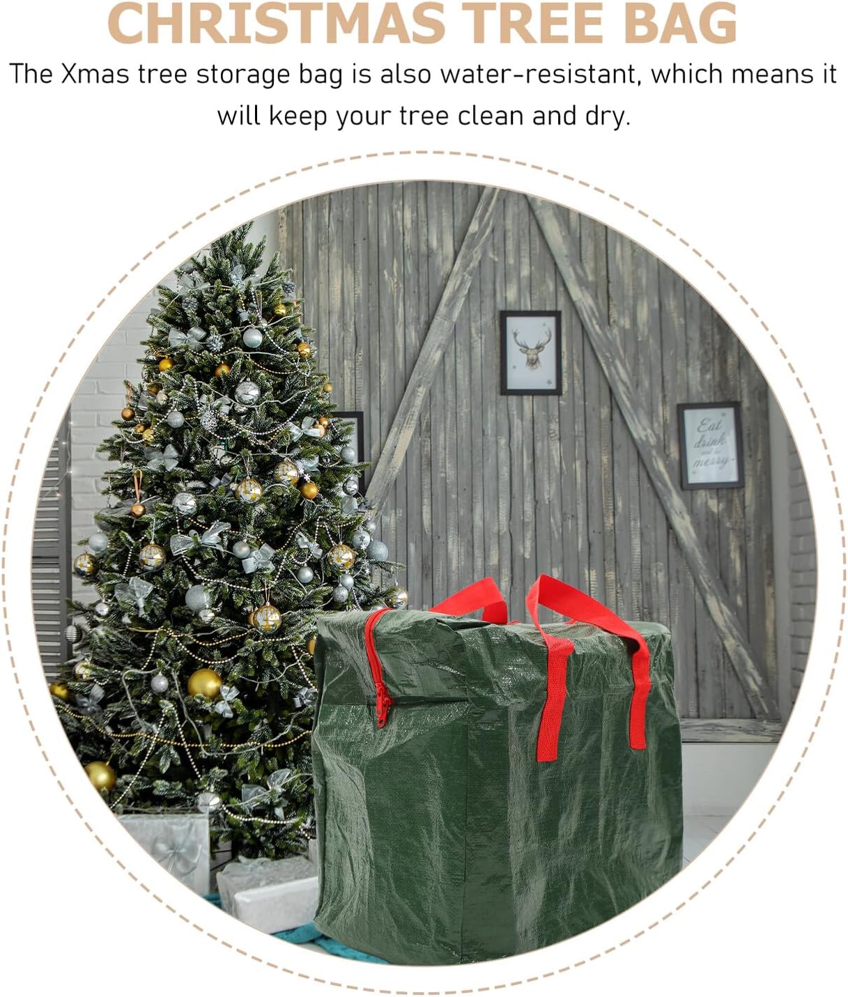 Christmas Tree Storage Bag, PE Heavy-duty Zipper, Green Xmas