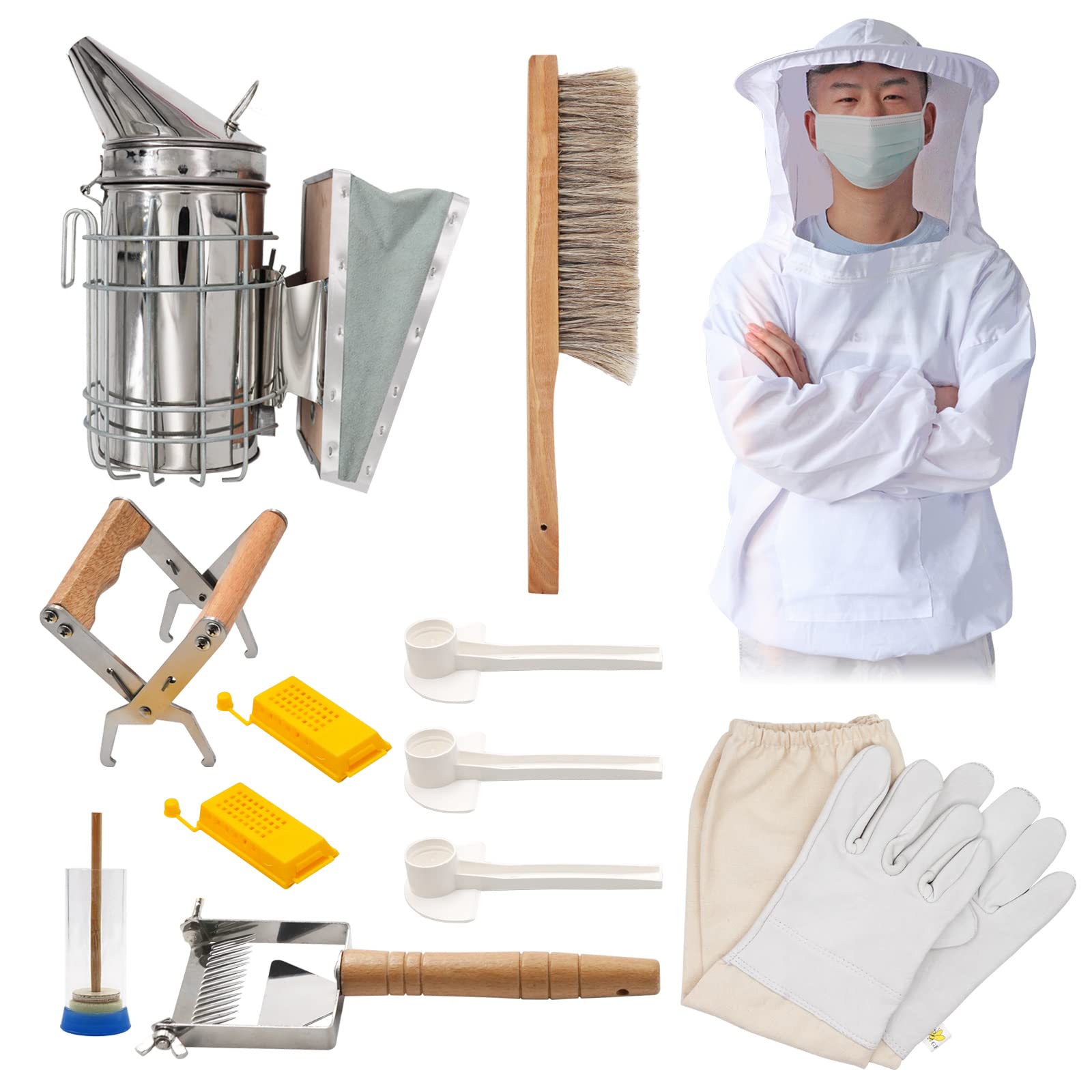 M.Z.A Kit de herramientas de apicultor de 12 piezas, juego de herramientas de colmena de abejas para ahumar abejas, kit de inicio de apicultura para apicultores profesionales y principiantes