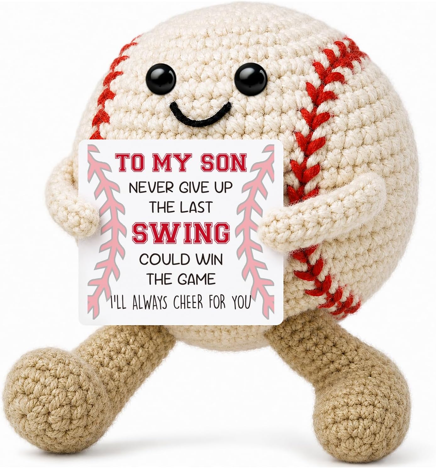 Funny Son Birthday Gifts from Mom Dad,Handemade Crochet Baseball Gift with Inspirational Card for Son in Law Bonus Step Teens Boys Adulit,Mini Gift for Son Fathers Day Graduation New Job Party Favor