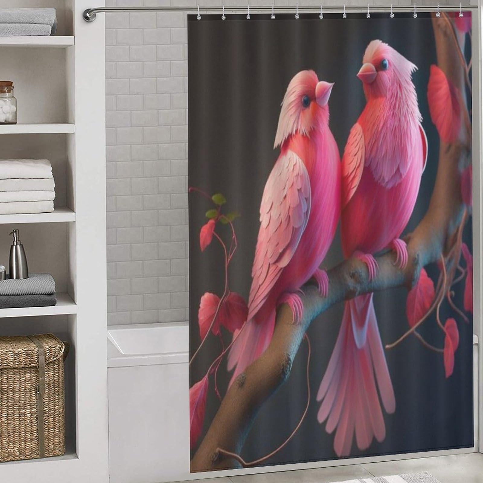 Rideau de douche oiseau anti éclaboussures en tissu polyester lavable fini le sol mouillé