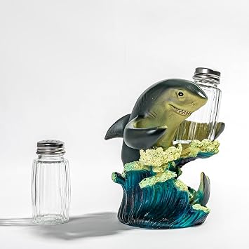 Decorative Shark-shaped Salt and Pepper Shaker Holder Figurine with Glass Jars -A Spice Set for Enhancing Kitchen Fun and Decor Coastal Kitchen Decorations