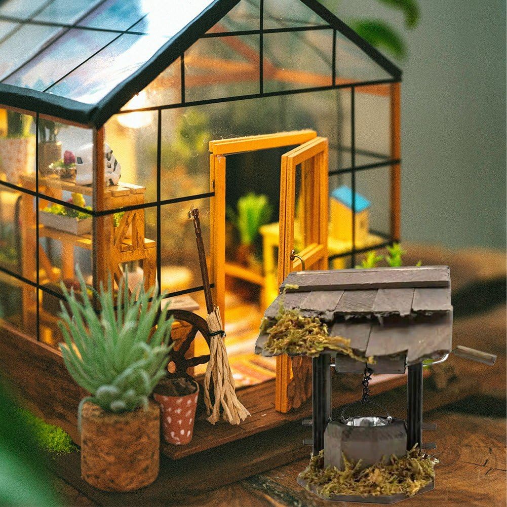 Figurine de puits miniature interactive avec design fonctionnel pour maisons de poupée 1/12 en plein air, décoration de jardin, puits miniature pour maisons de poupées