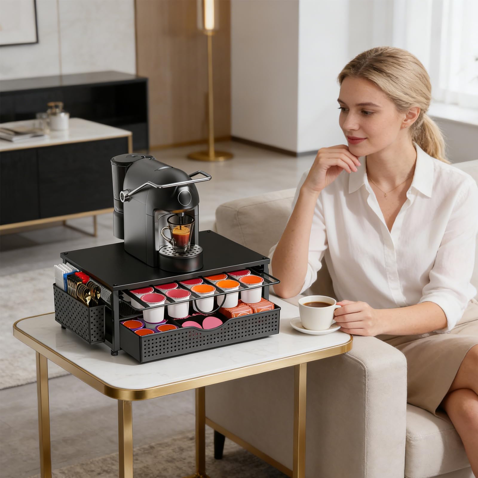 Porte-gobelet à café en métal avec tiroirs Lisses pour Un agencement soigné de 26 ou 48 portions dans la Cuisine ou l ' Espace de Travail