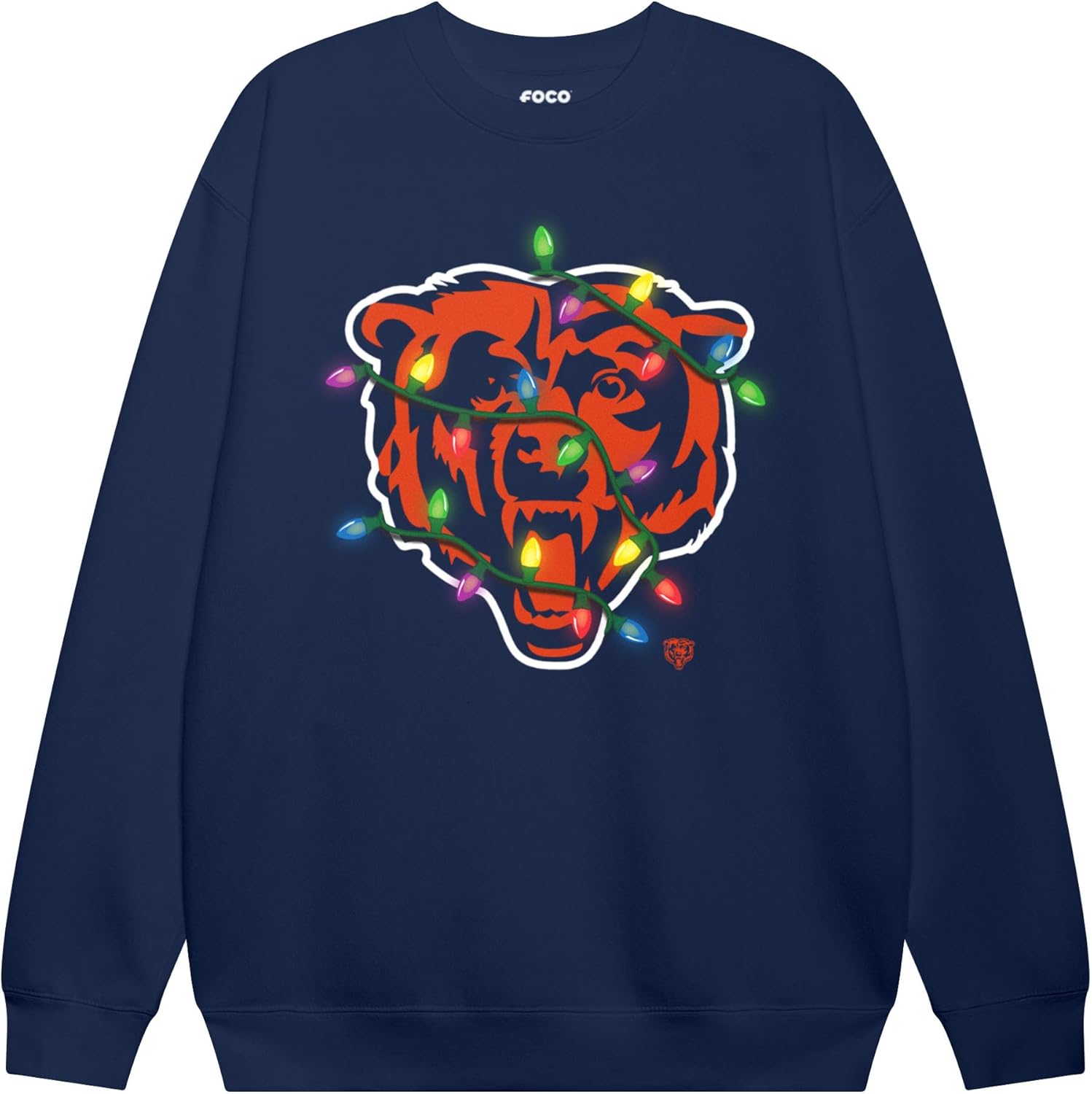 FOCO Mens NFL Primary Team Logo Holiday Lights Crew Neck Sweatshirt