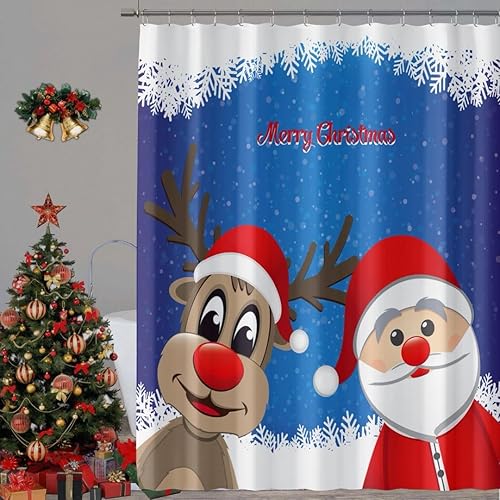 YOSTEV Cortina de ducha de Navidad, cortinas de ducha navideñas de pino de alce de Papá Noel para decoración de baño, cortina de baño de vacaciones