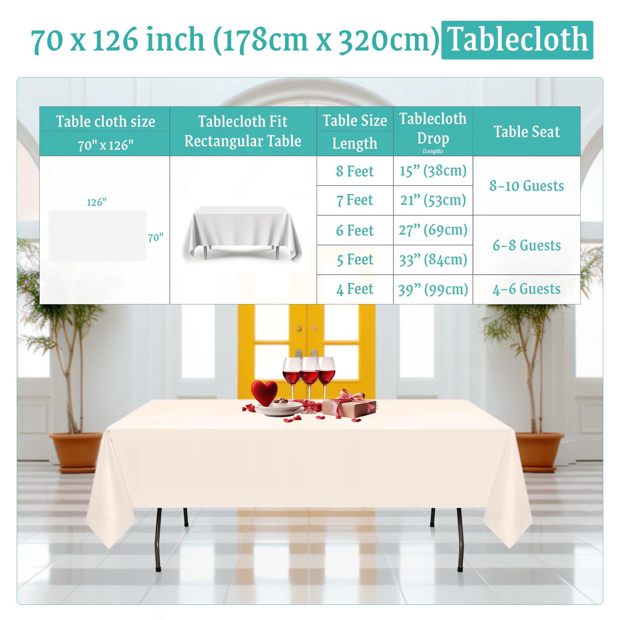 Trimming Shop Mantel Rectangular de poliéster Marfil, 70 x 126 Pulgadas, Mantel de Lino, Mantel de Tela, 5 Piezas