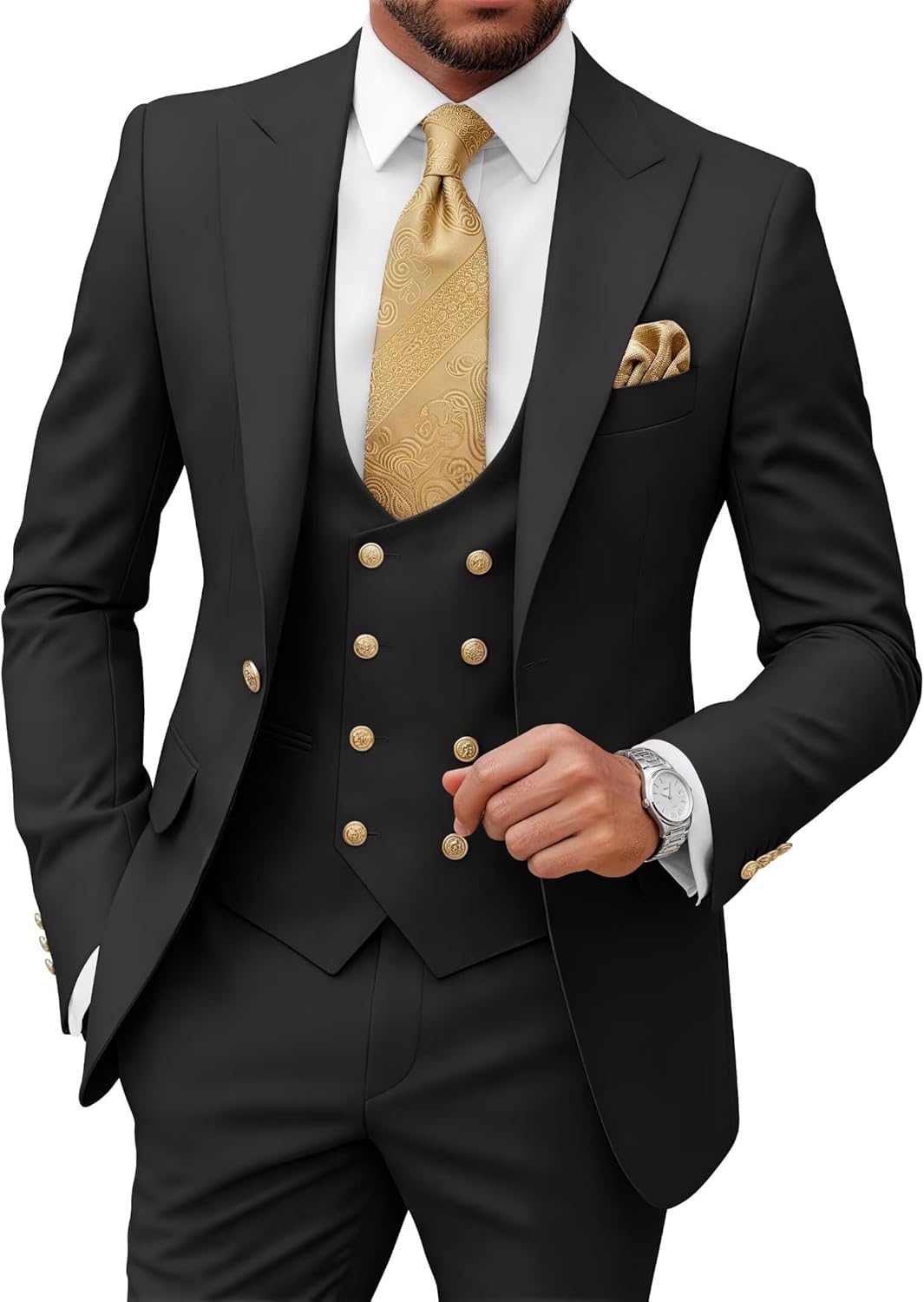Wangyue 3 Piece Men's Suits Slim Fit Suits for Men Wedding Prom Tuxedo Suits Formal Business