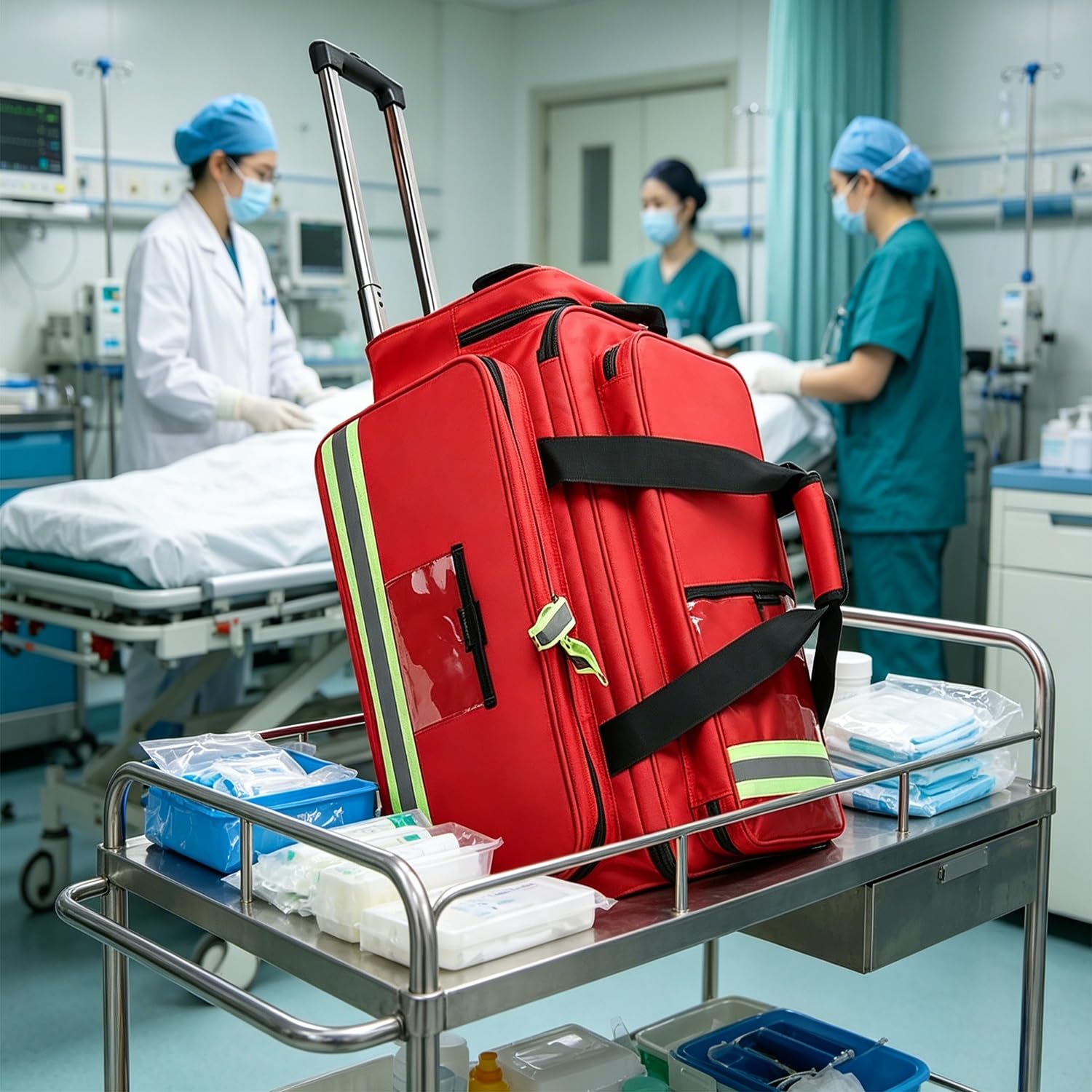 Kit di pronto soccorso, borsa da viaggio medica d'emergenza, con asta telescopica e scomparti rimovibili, grande capacità, for esplorare la natura