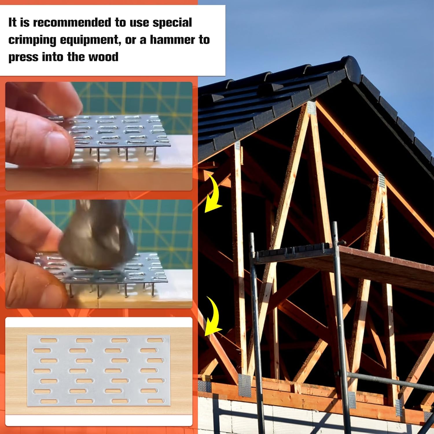 130 Pack 2"x4" Pronged Truss Plate, Truss Brackets with Galvanized Steel Fork Tooth, Mending Plates for Wood Trusses Construction