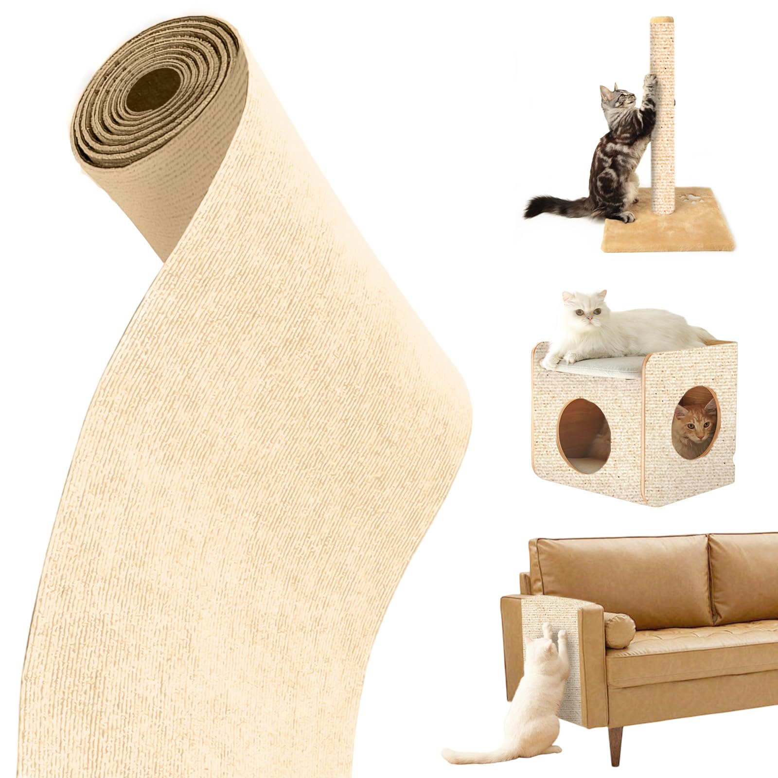 Tappetino Antigraffio Autoadesivo Per Gatti, Tappeto dellyy Tiragraffi Gatti, Diy Climbing Cat Scratcher Adesivo, Ritagliabili Tiragraffi Adesivo Rotolo, Protegge Divani(Kaki, 200×40 cm)