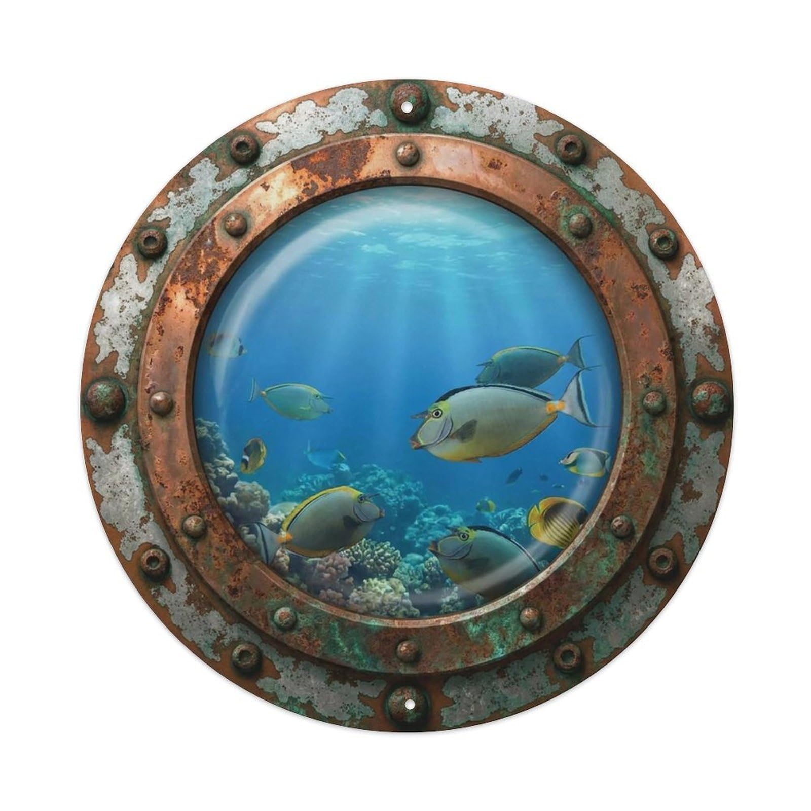 Gead 8X8inch Style Vintage Porthole Unicornfish Nautical Window View Metal Tin Sign
